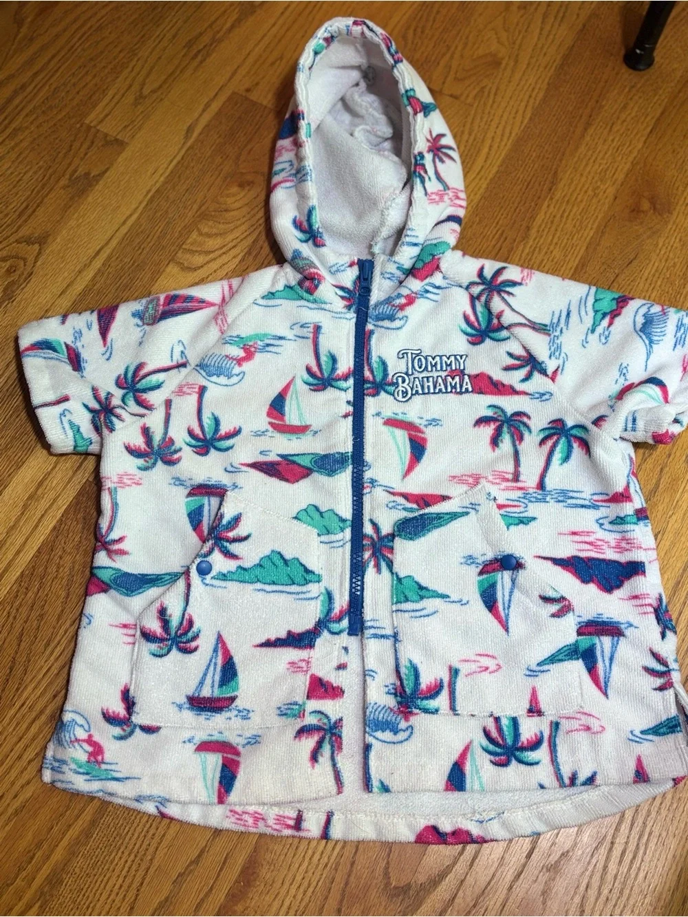Tommy Bahama Kids S/M 3-6 Terry Cloth Hooded Beach Cover Up Tropical